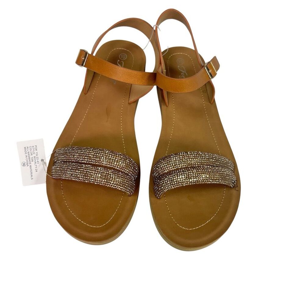 Forever Corielle Women's Brown Crystals Flat Sandals Size 10